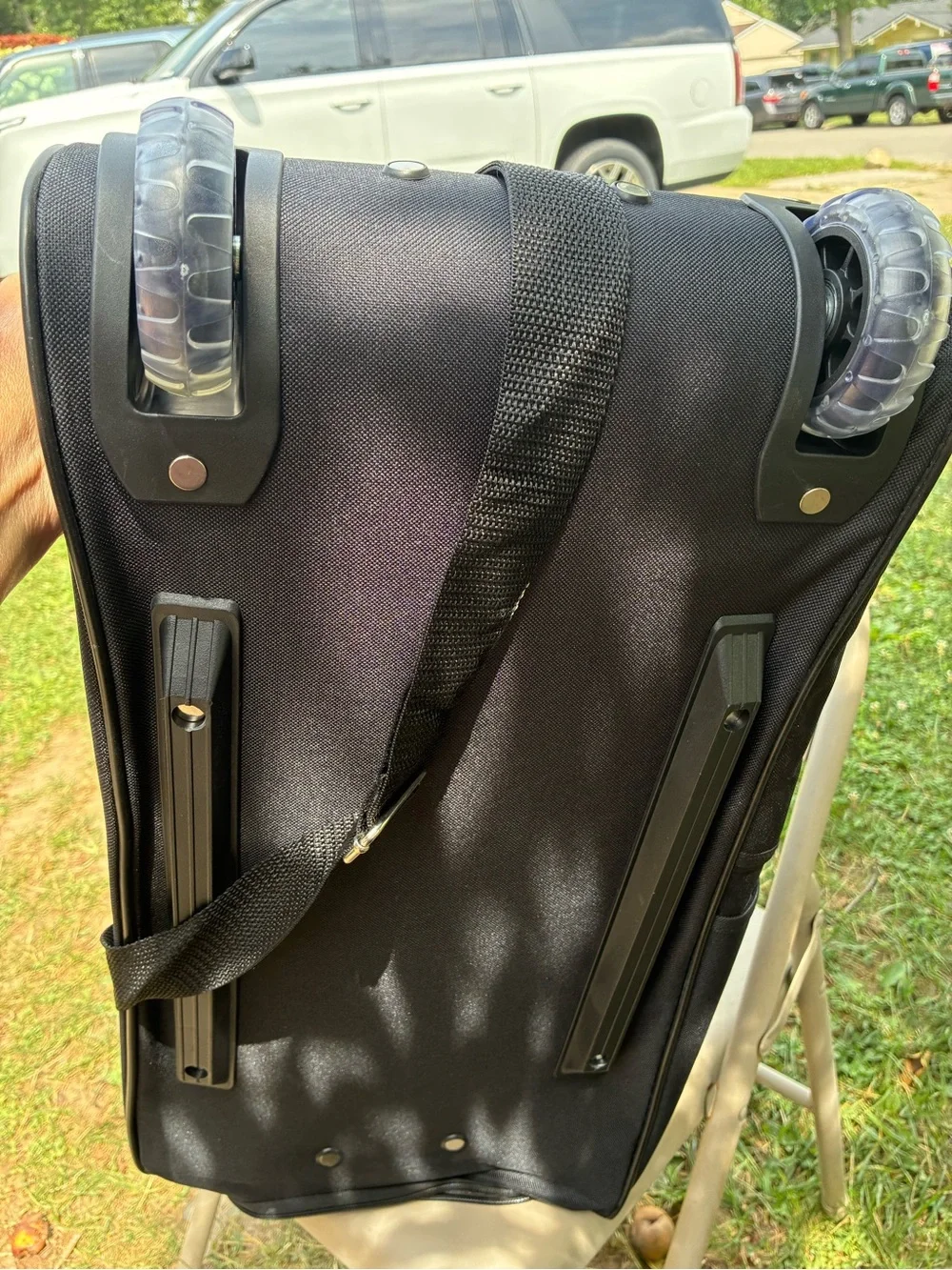 Expandable Black Rolling Duffel Bag with Telescoping Handle